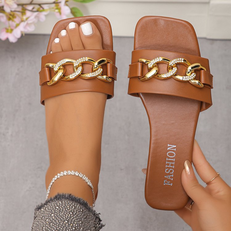 Damen Komfortable Sandalen mit funkelndem Kettenakzent R&B