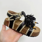 Damen lässige Sandalen mit dekorativen Quasten und verstellbarem Riemen R&B