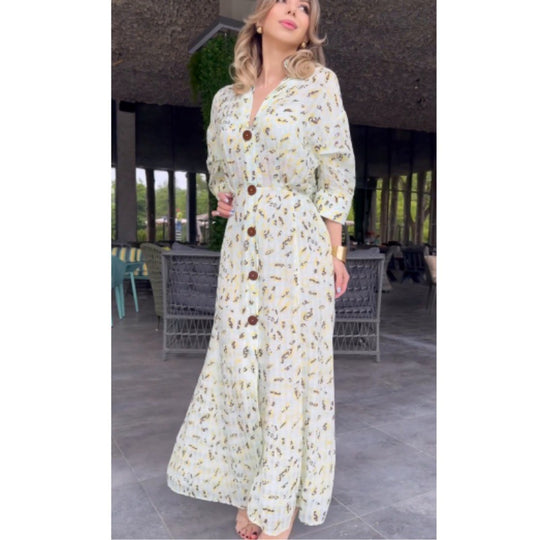 Damen Maxikleid mit floralen Motiven und Knopfdetails R&B