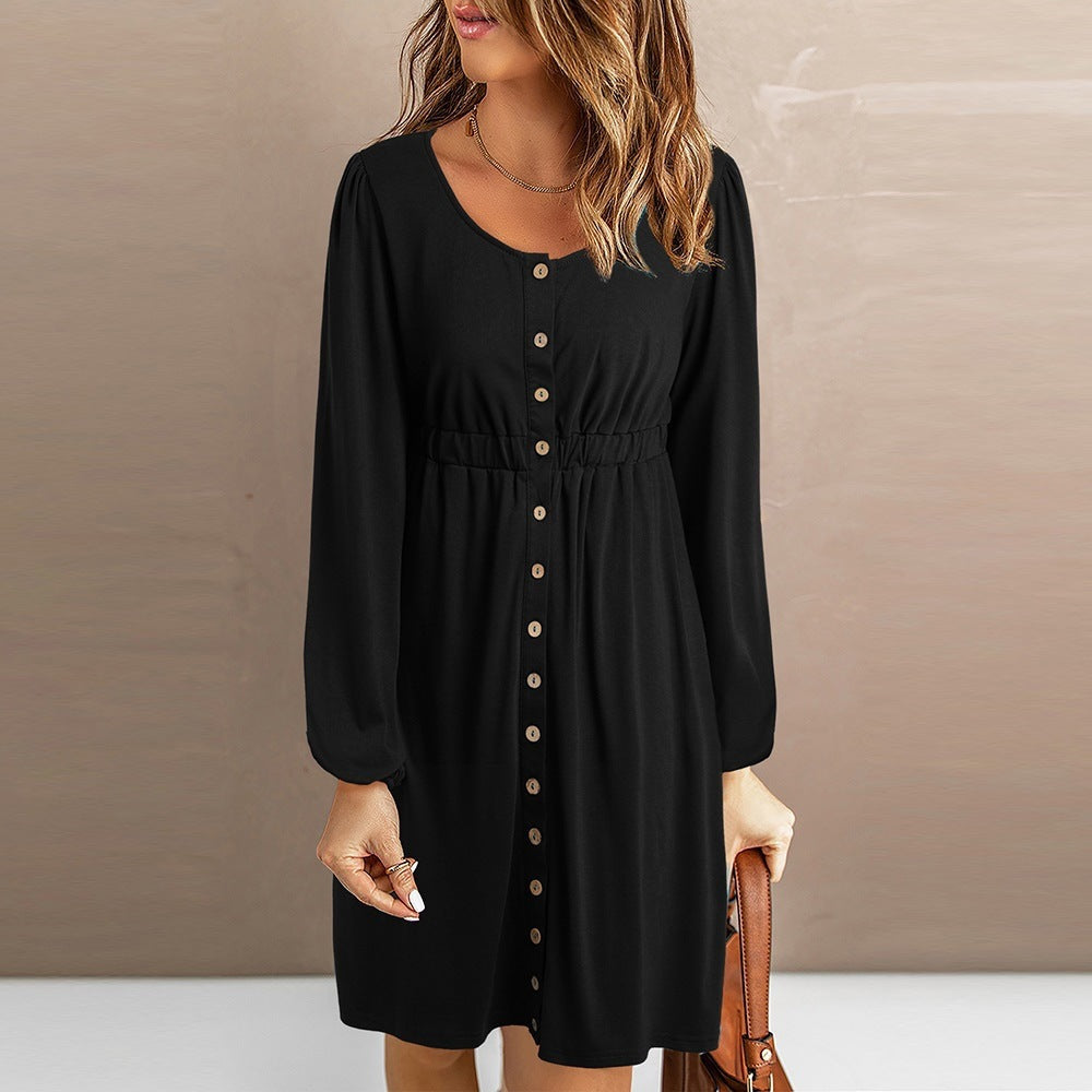 Damen Sommerliches Knopfkleid mit tailliertem Schnitt und langen Ärmeln R&B