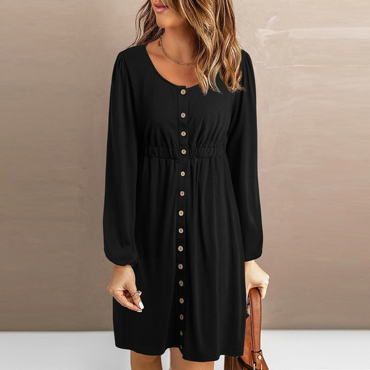 Damen Sommerliches Knopfkleid mit tailliertem Schnitt und langen Ärmeln R&B