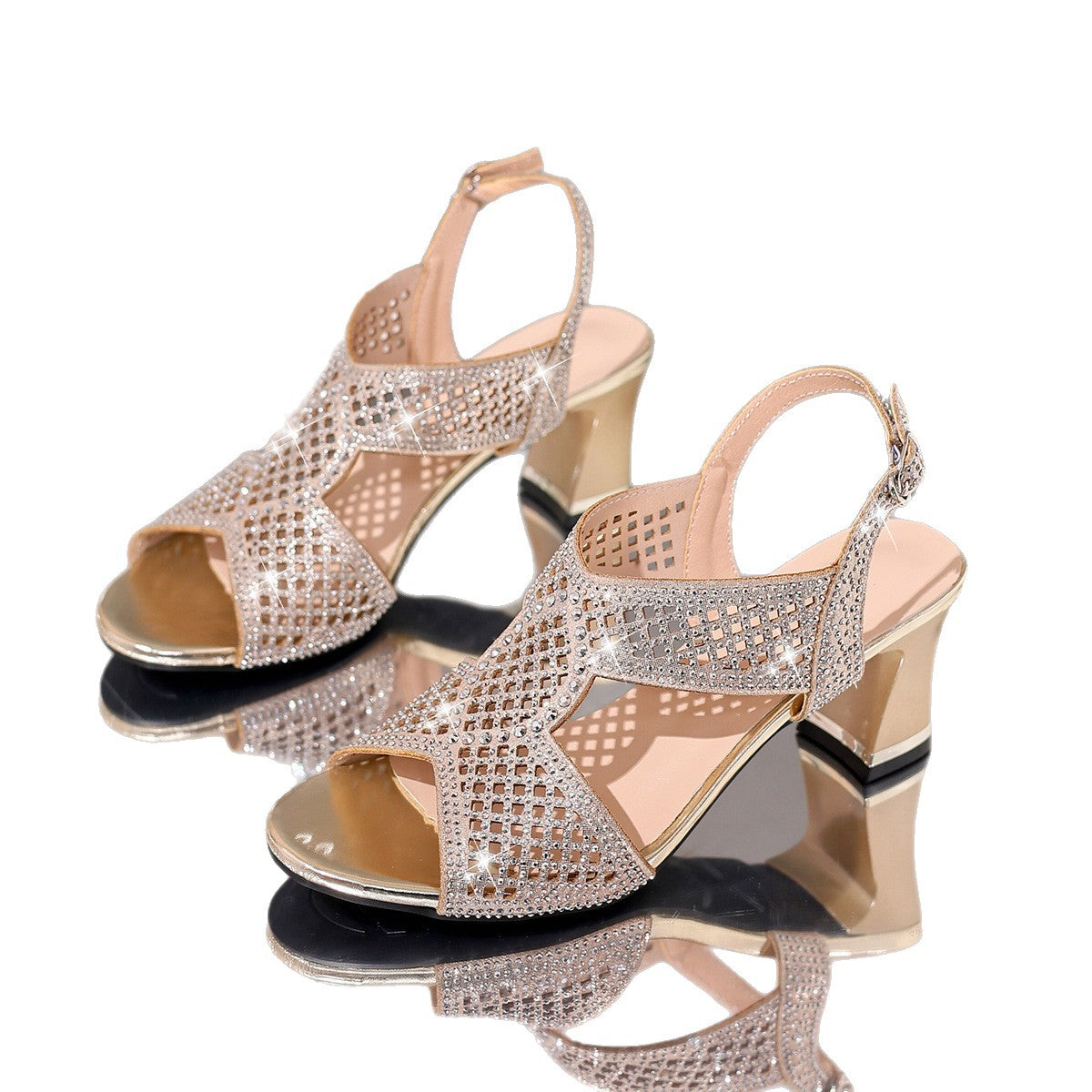 Damen Glitzernde Sandaletten mit eleganter Absatzhöhe und verstellbarem Riemen R&B