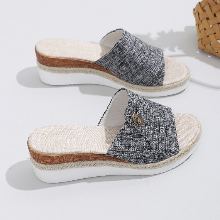 Damen Wedge-Pantoletten mit elastischem Riemendesign und rutschfester Sohle R&B