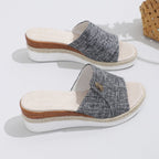 Damen Wedge-Pantoletten mit elastischem Riemendesign und rutschfester Sohle R&B