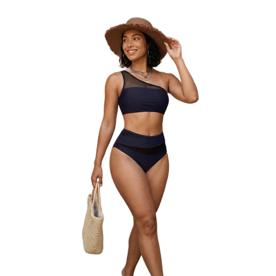 Damen Modischer Bikini-Suit mit asymmetrischem Oberteil und hohem Bund R&B