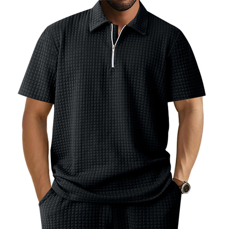 Herren Kurzarm Polo-Shirt mit strukturiertem Design und Reißverschluss R&B