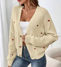 Damen Strickjacke mit Herzapplikationen und Knopfdesign R&B