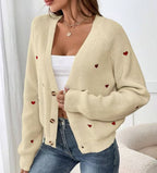 Damen Strickjacke mit Herzchen-Applikationen und lässigem Schnitt R&B
