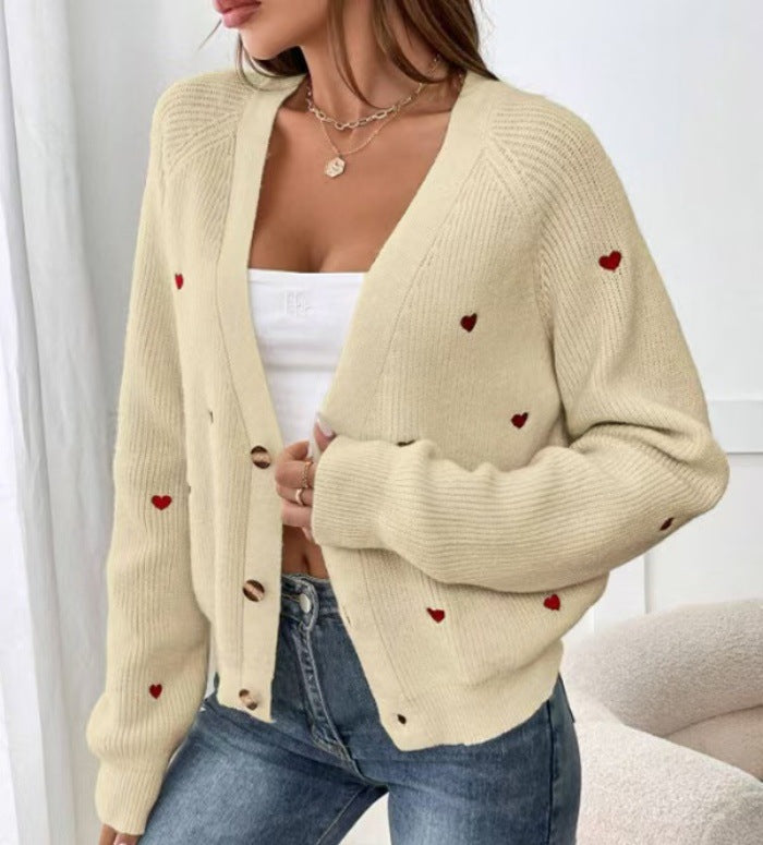 Damen Strickjacke mit Herzchen-Applikationen und lässigem Schnitt R&B