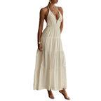 Damen Maxikleid mit tiefem V-Ausschnitt und schwingendem Rock R&B