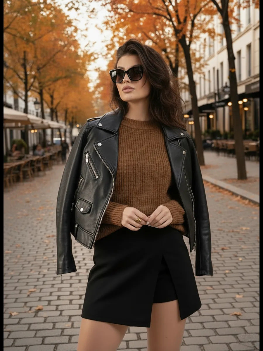 Bikerjacke Damen mit asymmetrischem Reißverschluss