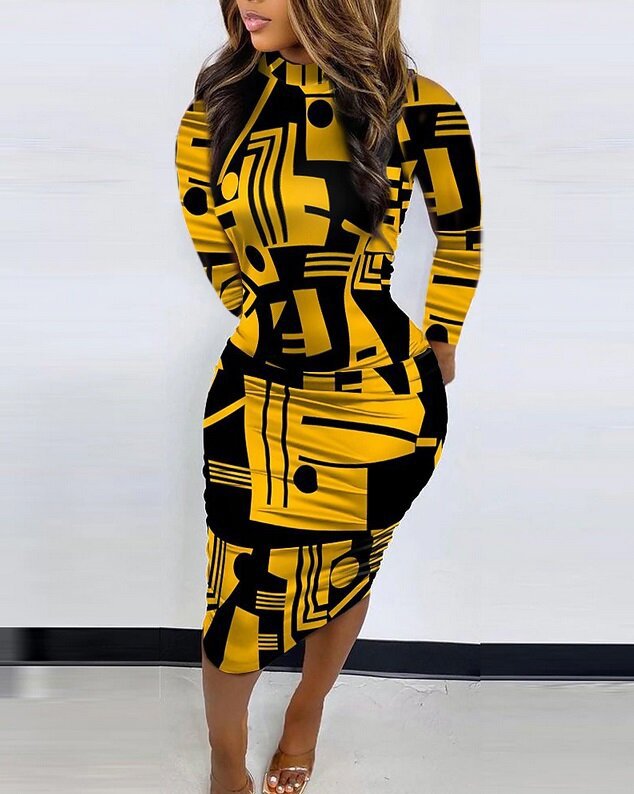 Damen Körperbetontes Kunstwerk Kleid R&B
