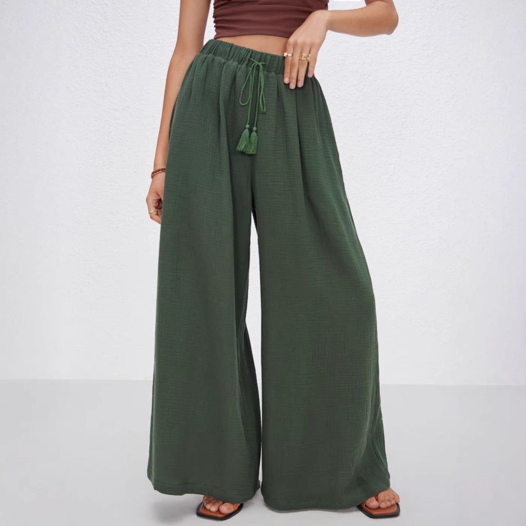 Damen weite Sommerhose im lässigen Boho-Stil mit elastischem Bund und seitlichen Taschen R&B