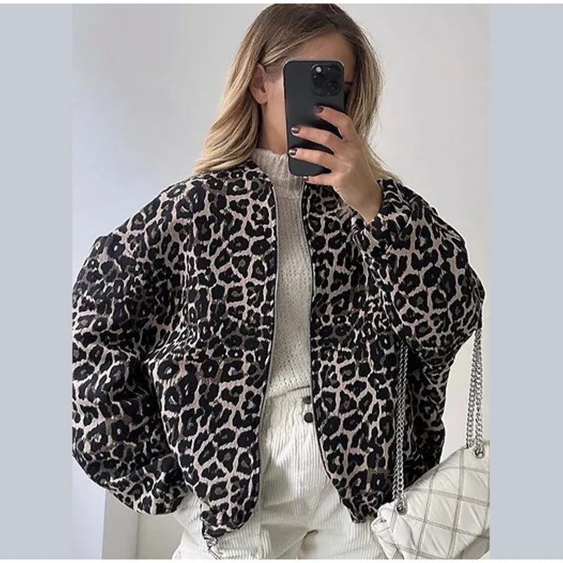 Damen Modische Steppjacke im modernen Leopardenmuster R&B