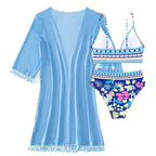Damen Bikini-Set mit floralem Oberteil und eleganter Wickeljacke R&B