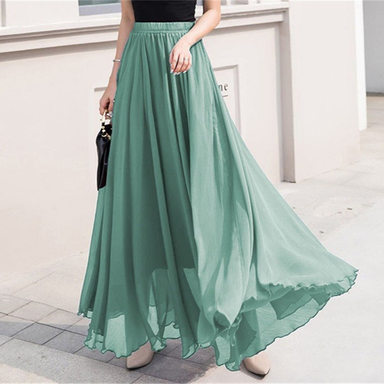 Damen nan Maxi-Chiffonrock mit elastischem Bund und fließender A-Linie R&B