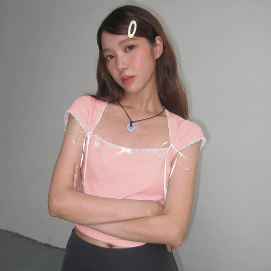 Damen Crop-Oberteil mit verstellbaren Spaghettiträgern und eleganten Knoten-Details R&B