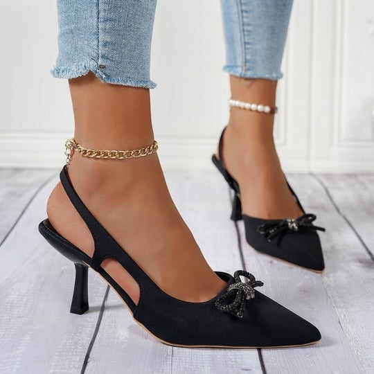 Damen Slingback Pumps mit glamourösem Schleifen-Design R&B