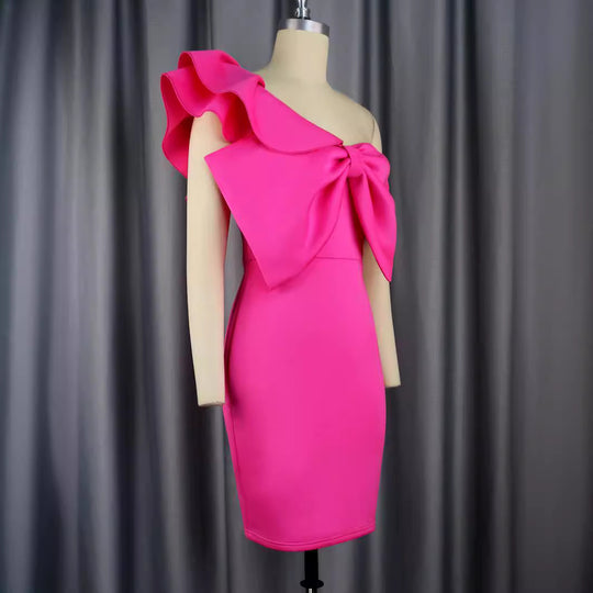 Damen figurbetontes Kleid mit großem Schleifenakzent R&B