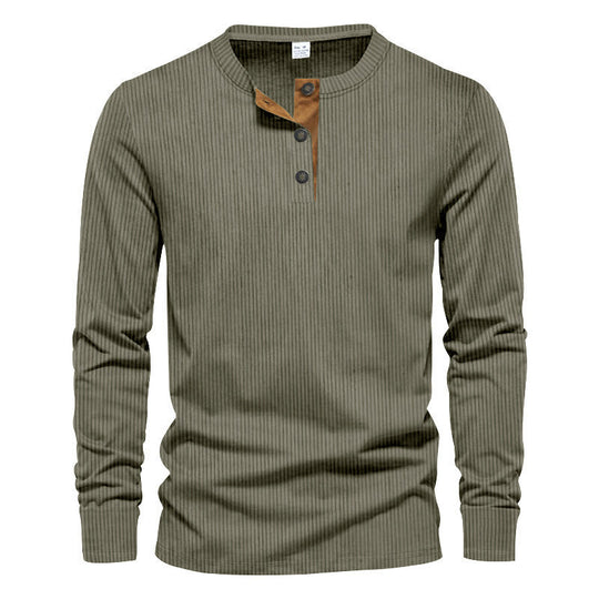 Herren Langarmshirt mit strukturierter Rippenoptik und modischem Knopfleisten-Detail R&B