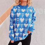 Damen gestrickter Pullover im modernen Herzdesign mit weitem Schnitt R&B