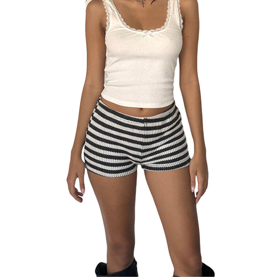 Damen Mini-Shorts mit gestreiftem Strickmuster R&B