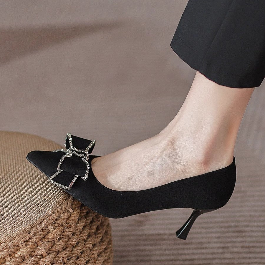 Damen elegante Stiletto-Pumps mit funkelnder Schleifenverzierung R&B