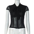 Damen Edles Spitzenoberteil mit dekorativer Schleife und transparentem Design R&B