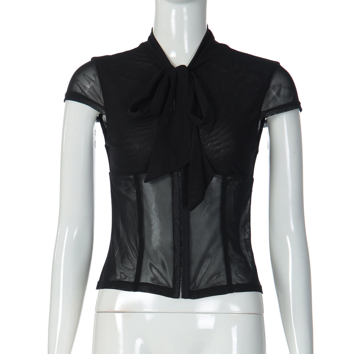 Damen Edles Spitzenoberteil mit dekorativer Schleife und transparentem Design R&B