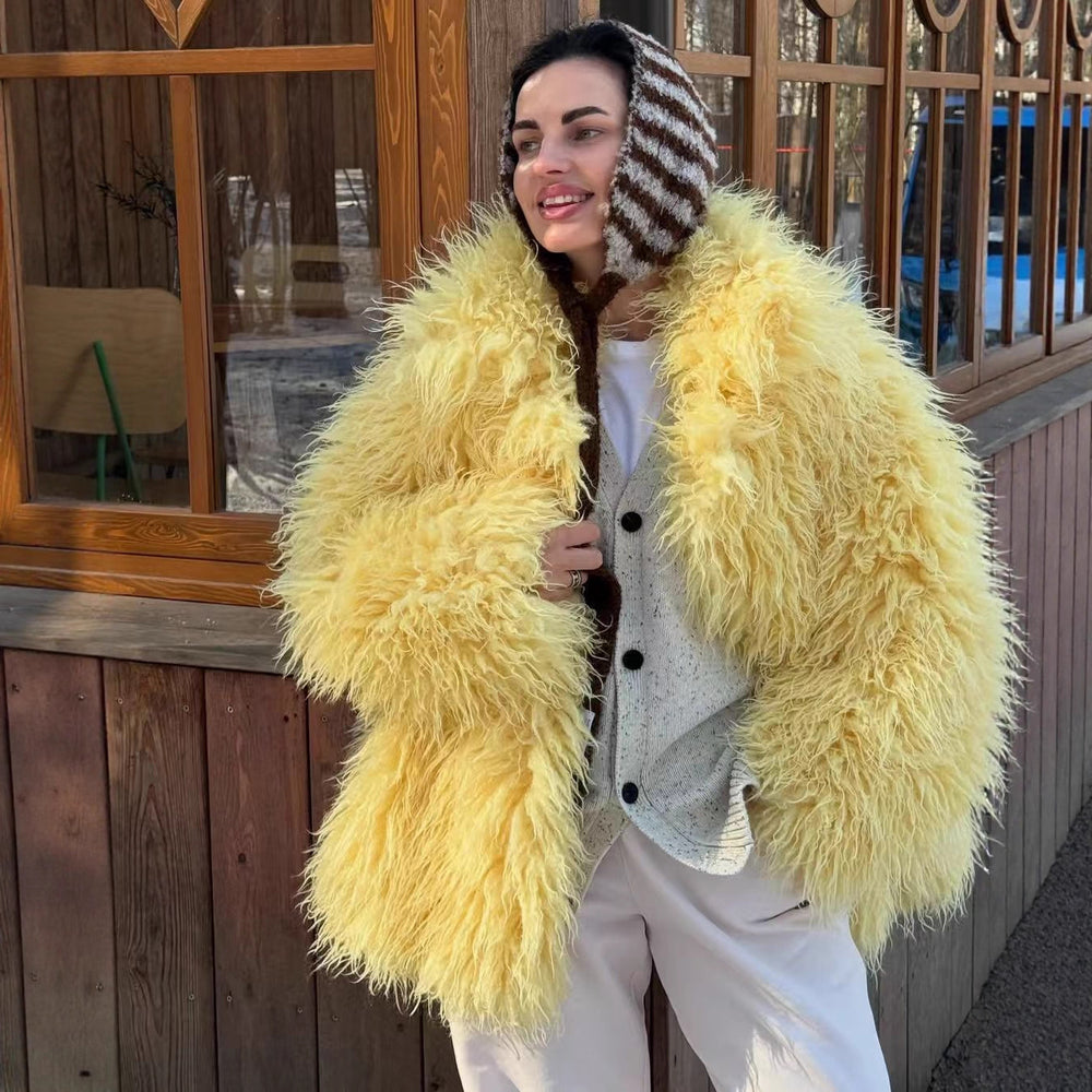 Damen Luxuriöse und flauschige Kunstpelzjacke R&B