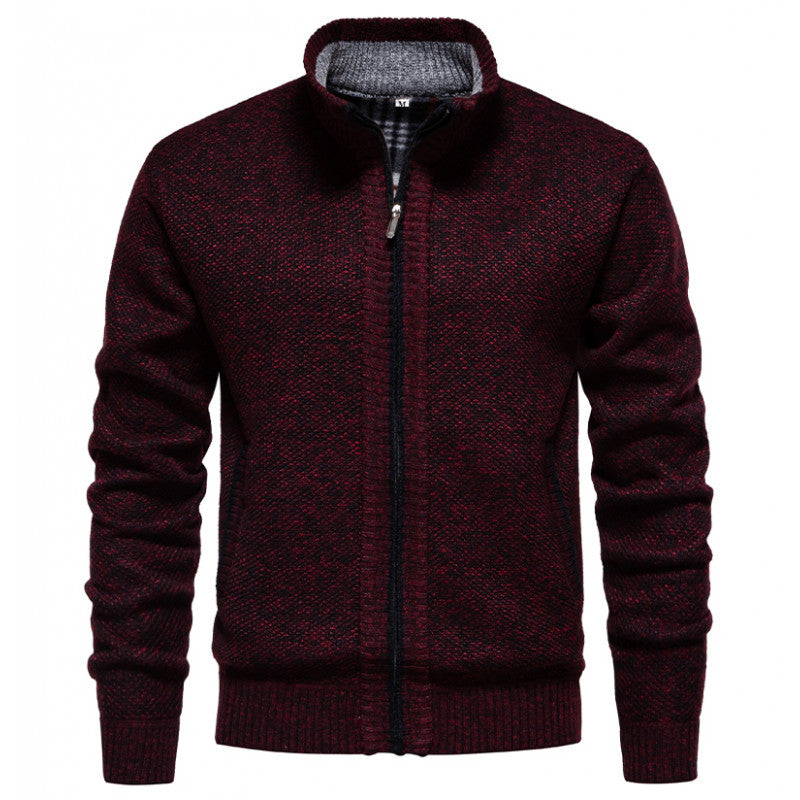 Herren stylischer Strickjacke mit hohem Kragen und praktischen Taschen R&B