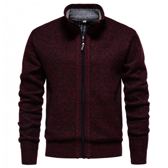 Herren stylischer Strickjacke mit hohem Kragen und praktischen Taschen R&B