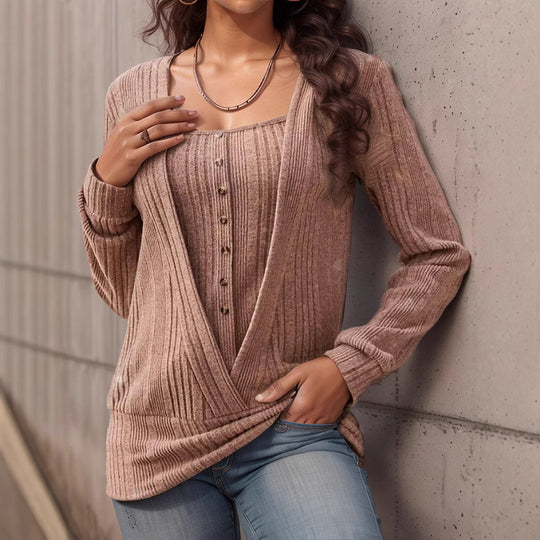 Damen Oversized Strickpullover mit modernem V-Ausschnitt R&B