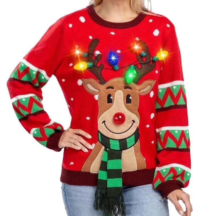 Damen Weihnachtspullover mit leuchtenden Rentier-Motiv R&B