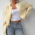 Damen leichte Strickjacke mit Knopfdetails und Rundhalsausschnitt