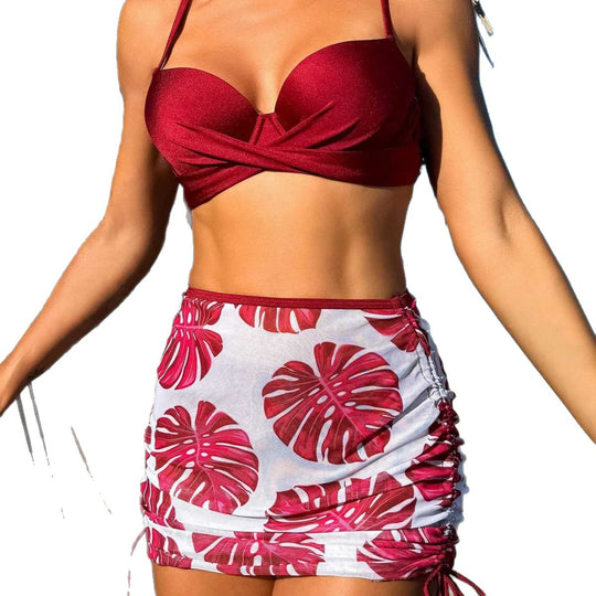Damen Bikini-Set mit elegantem Knotendesign und floralem Rock R&B