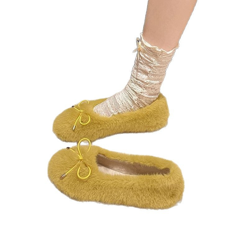 Damen Flauschige Pantoffeln mit dekorativem Bow R&B