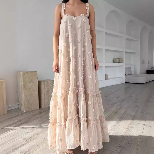 Damen Sommerliches Maxikleid mit floralem Relief und voluminösem Saum R&B