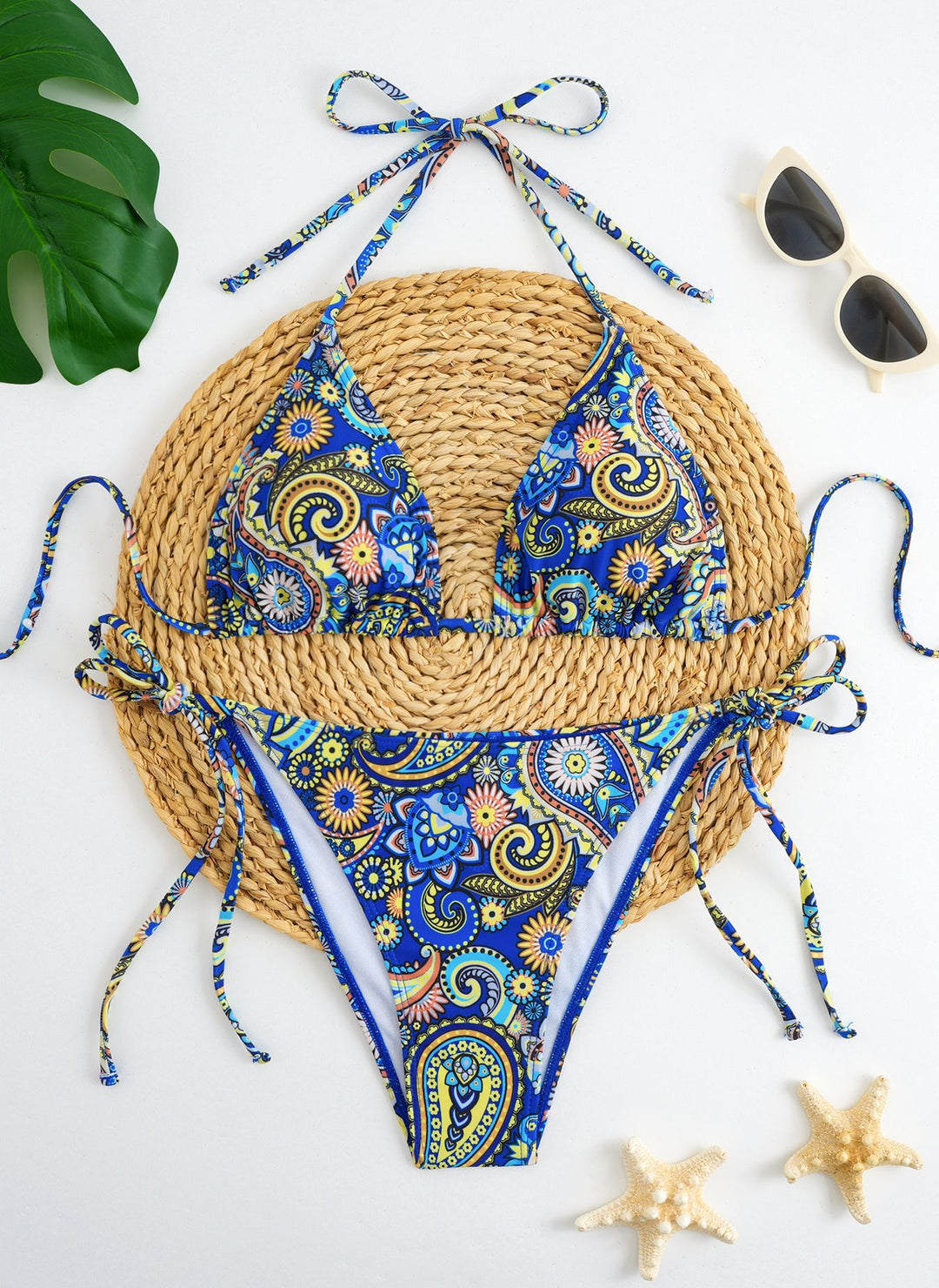 Damen Bikini-Set mit verspieltem Bindeband und buntem Muster R&B