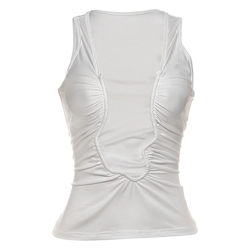 Damen Elegantes Körperlanges Top mit tiefem V-Ausschnitt und gerafftem Design R&B