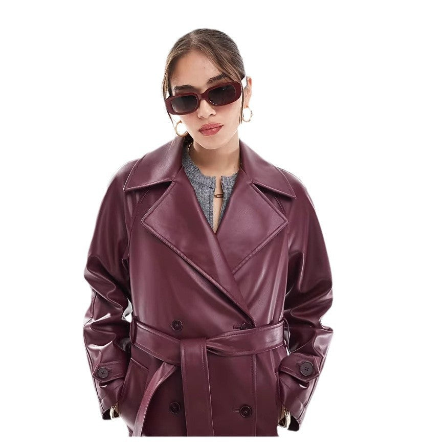 Damen modische Trenchjacke aus veganem R&B