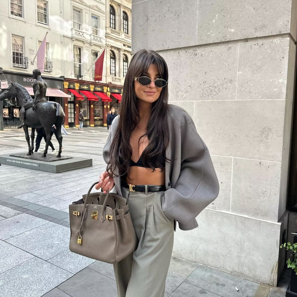 Damen elegante Jacke mit strukturiertem Stoff und großzügigen Taschen R&B