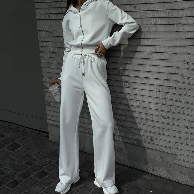 Damen sportliches Fleece-Set mit hochgeschlossenen Kapuze und verstellbarem Bund R&B