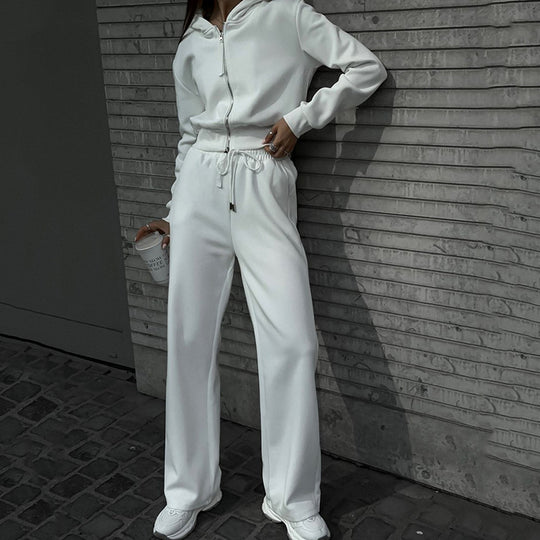 Damen sportliches Fleece-Set mit hochgeschlossenen Kapuze und verstellbarem Bund R&B