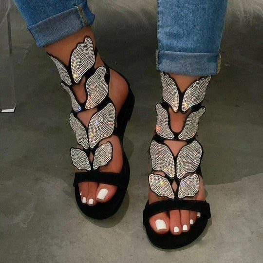 Damen Sandalen mit funkelnden Strass-Applikationen R&B