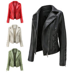 Damen modische Kunstlederjacke mit raffinierten Schnürdetails