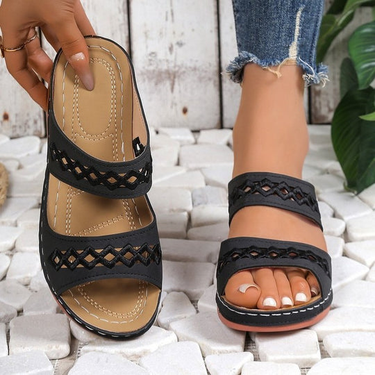 Damen bequeme Riemchen-Sandalen mit luftigem Perforationsdesign R&B
