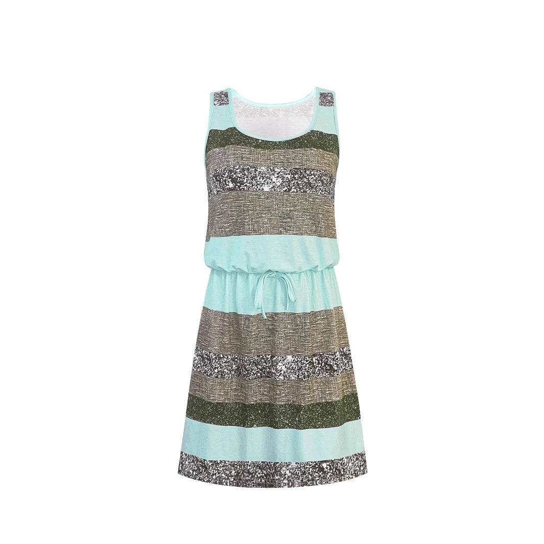 Damen Freizeitkleid mit dekorativem Kordelzug und modischem Streifenmuster R&B