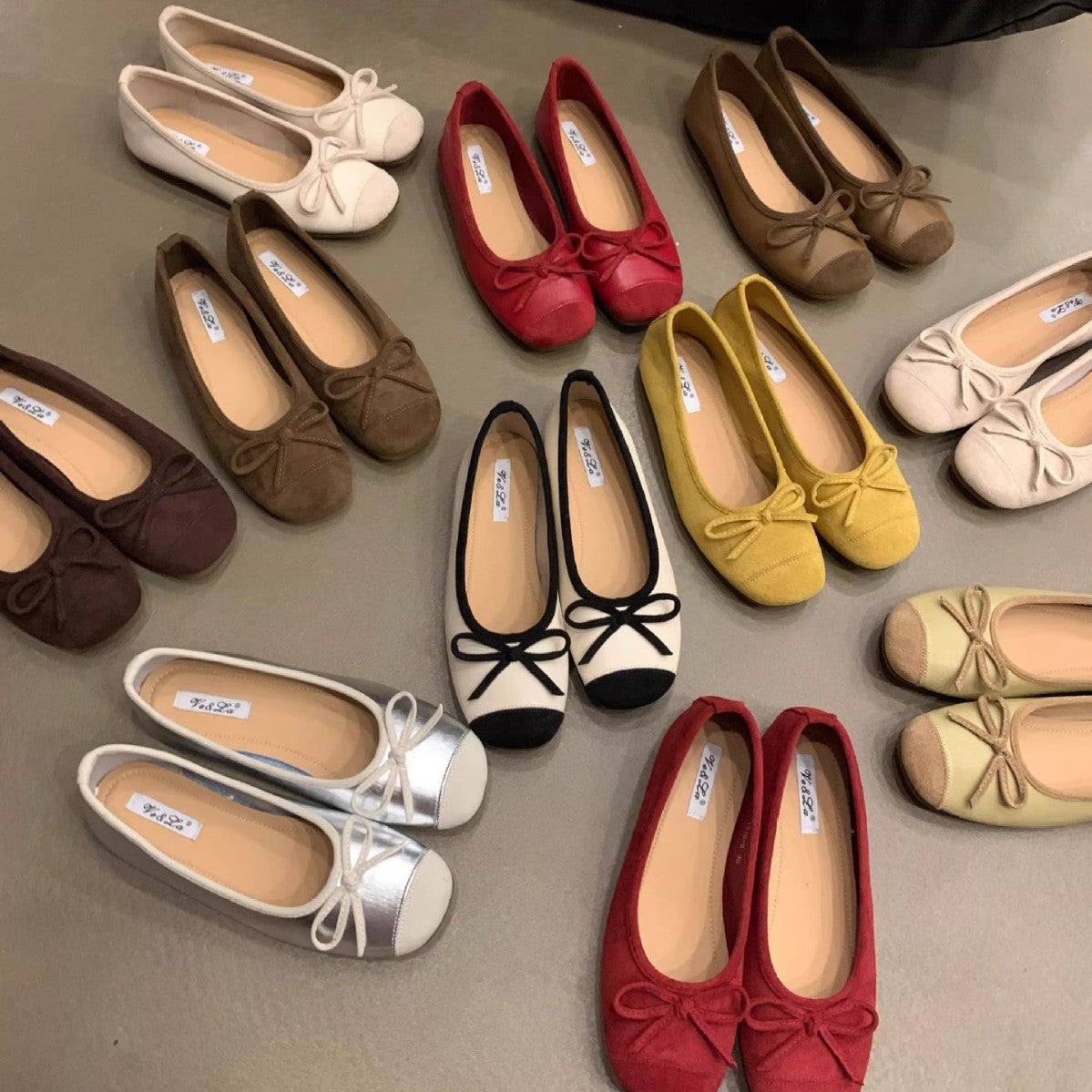 Damen elegante Ballerinas mit schimmerndem Effekt und zierlicher Schleife R&B