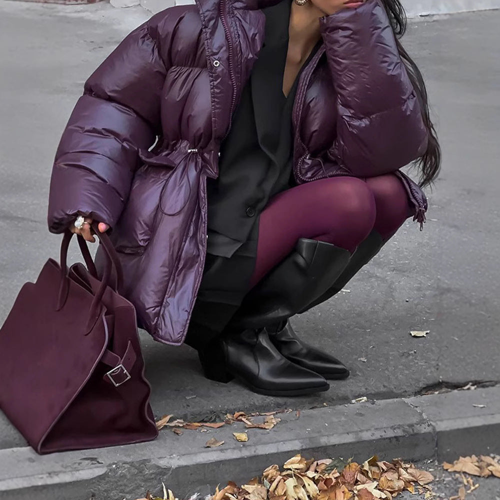 Damen Wattierte Winterjacke mit verstellbarem Taillenzug und Kapuze R&B